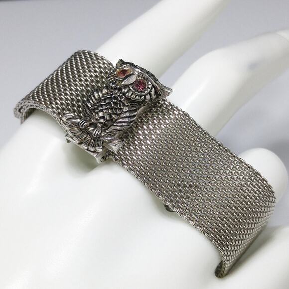 Vintage Sarah Coventry Owl Mesh Bracelet, "Nocturne", 1970s, 7 1/4 In - Picture 2 of 10
